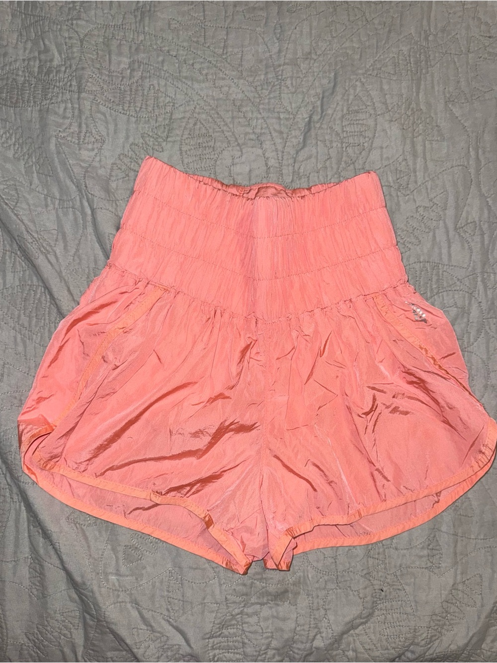 FP Movement by Free People Coral Pink Smocked High-Waist Shorts